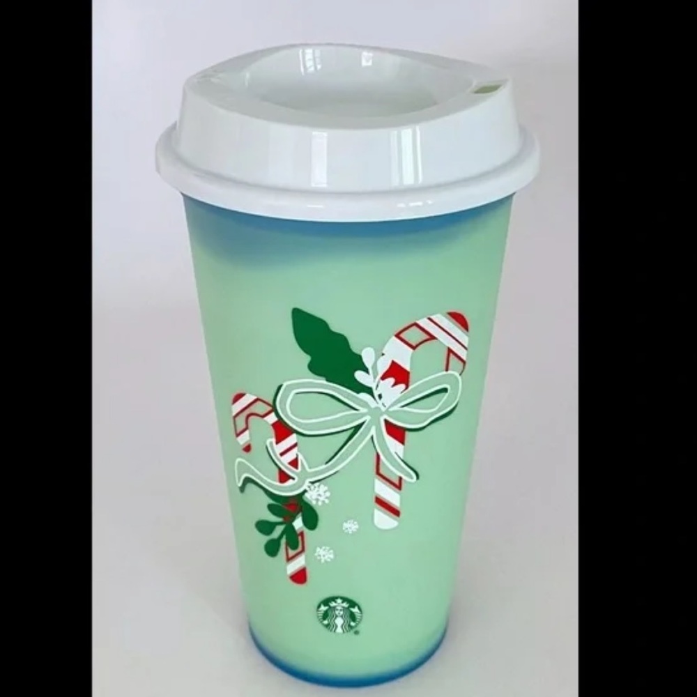Starbucks 2021 Holiday Blue Candy Cane Color Changing Reusable Hot Cup
